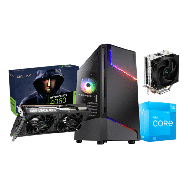 RTX 4060 8 GB, INTEL I3 12100F, DEEPCOOL AG200, H610M, 500 GB, 16 GB DDR4 3200 MHZ, 700W, COUGAR MX360 RGB GAMING CASE - 1 FAN