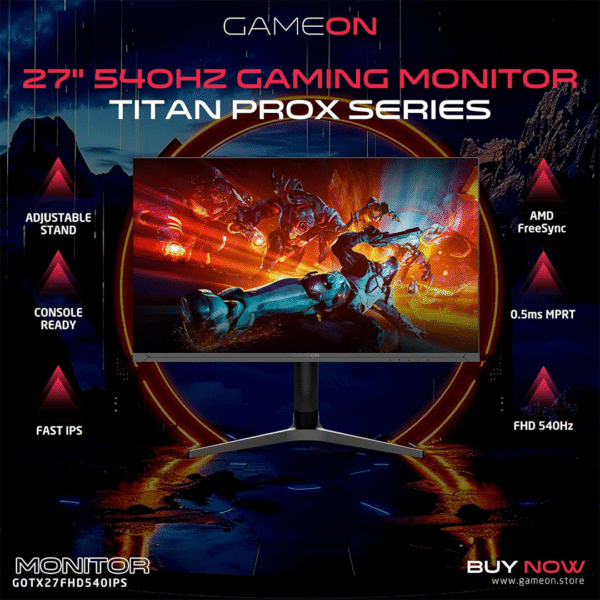 GAMEON GOTX27FHD540IPS Titan Pro X Series Black Gaming Monitor 27 inch, 1920x1080p FHD Fast IPS Panel, 540Hz, 0.5ms, 2.1 HDMI, Freesync&Gsync, Crosshair assistant, Supports HDR, PS5, VRR - Image 4