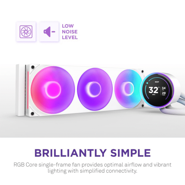 NZXT Kraken Elite 360 RGB 2024 - AIO CPU Liquid Cooler - 360mm Radiator - F360 RGB Core Fan - Customizable 2.72" IPS LCD - NZXT Turbine Pump - AMD® AM5, AM4 - Intel® LGA 1851/1700, 1200/115X - White - Image 3