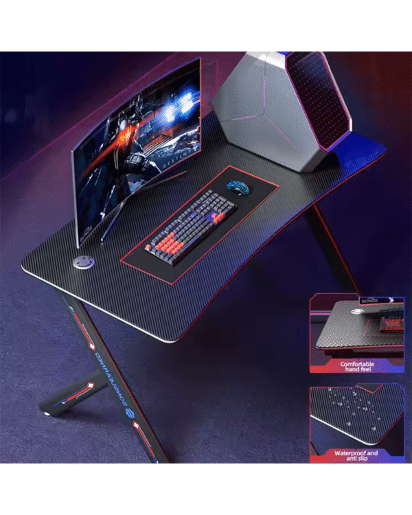R shape Table 160cm Material: 18mm carbon fiber patterned density board. Feet: metal frame, round tube size 30*60mm  Product Size: 160*60*75 cm - Image 5
