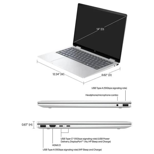 HP Envy 2 in 1 14" Wide Ultra XGA Touch Screen Laptop - Image 5