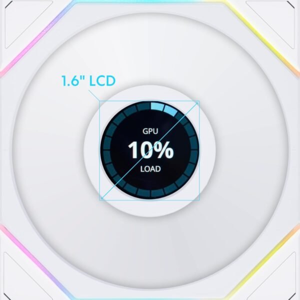 UNI FAN TL-LCD 140 White (1pc)aRGB PWM with LCD Screen 140mm TBC RPM (1pcs) NO controller 28mm thickness - Image 3
