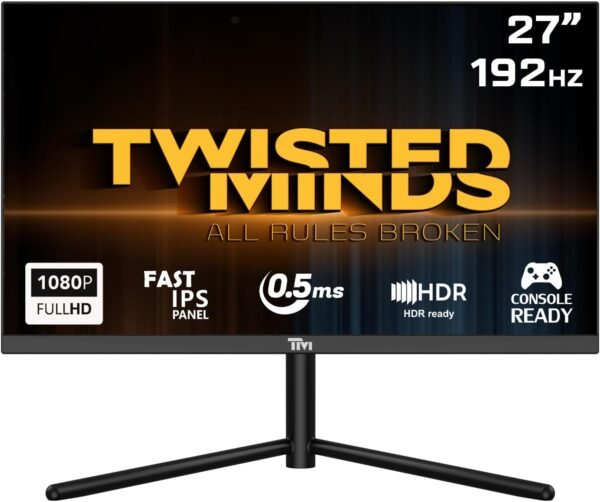 Twisted Minds 27 Inch Display Fast IPS Gaming Monitor - 1920 x 1080 FHD Resolution, 192 Hz Refresh Rate, 16:9 Aspect Ratio, 0.5ms Response Time - Black (TM27FHD192IPS)
