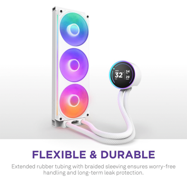NZXT Kraken Elite 360 RGB 2024 - AIO CPU Liquid Cooler - 360mm Radiator - F360 RGB Core Fan - Customizable 2.72" IPS LCD - NZXT Turbine Pump - AMD® AM5, AM4 - Intel® LGA 1851/1700, 1200/115X - White - Image 5