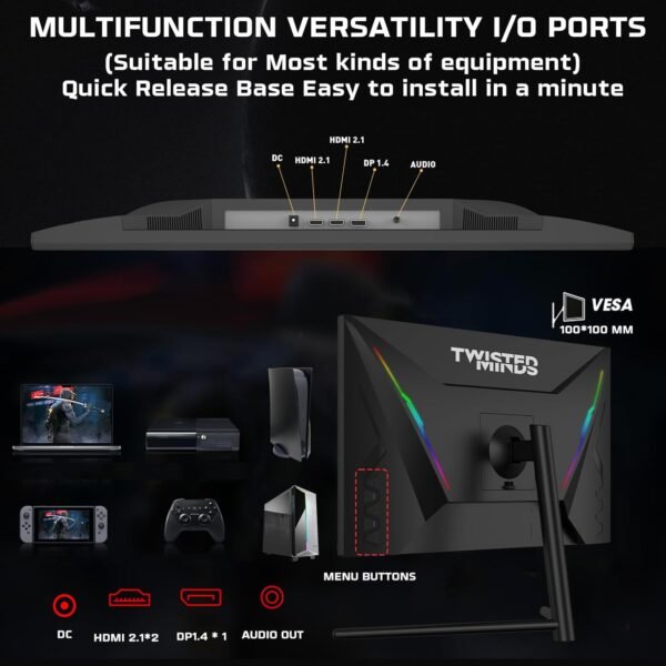 Twisted Minds 27 Inch Display Fast IPS Gaming Monitor - 1920 x 1080 FHD Resolution, 192 Hz Refresh Rate, 16:9 Aspect Ratio, 0.5ms Response Time - Black (TM27FHD192IPS) - Image 4
