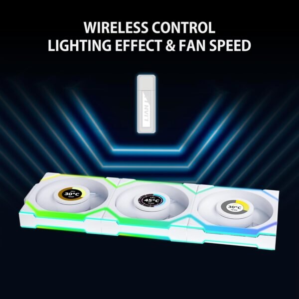 Lian Li Uni Fan SL120 Wireless LCD 120 White - Pack of 3 Reverse - Image 2