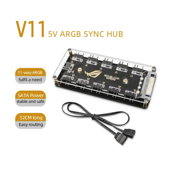 Hot Sell Gaming Computer 11 Ways Computer Fan Controller Chassis Fan Hub ARGB SYNC 5V- 3PIN Multi-interface Argb Fan Controller - Image 3